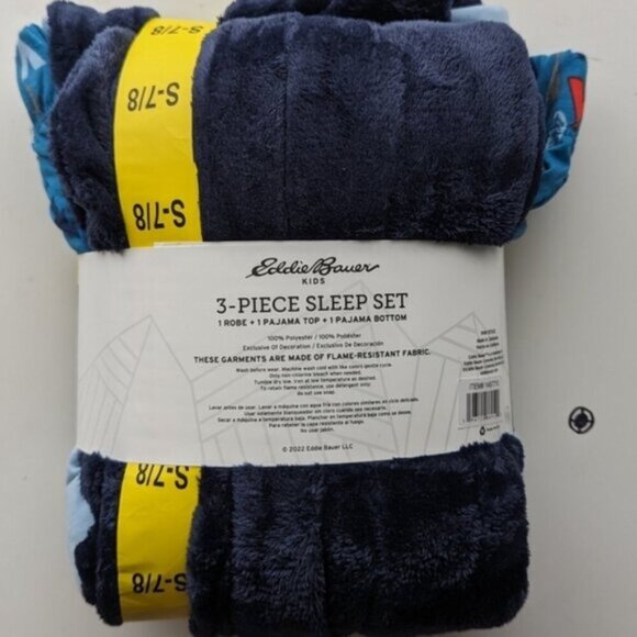 Eddie Bauer Blue 3-piece Pajamas Set with fleece robe for boys, size S - Picture 6 of 6